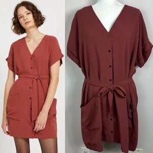 Frank & Oak Belted V-Neck Shift Dress Pockets Womens Size‎ XL Style 2510169 Boho